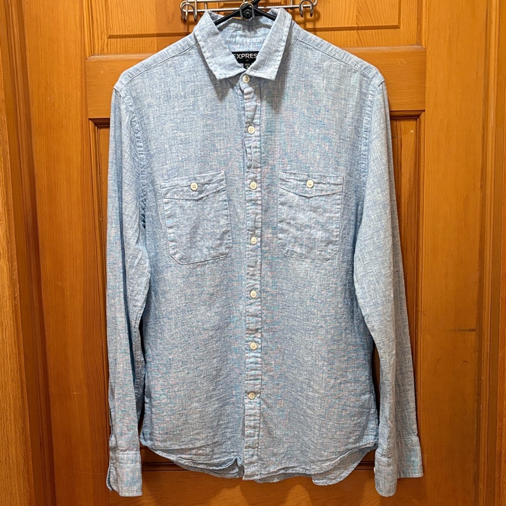 Express Light Blue Casual Button‎ Down Shirt
